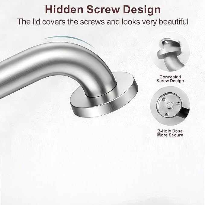 24 Inch Brushed Nickel Stainless Steel Handrail,1.25 inch Diameter, Safety Grab Bars for Wall, Handicap Grab Bars for Bathroom, Shower, Toilet, RV Handrail, Stair Railing Indoor & Outdoor