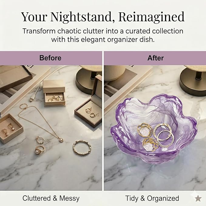 Flower Jewelry Dish Ring Holder Jewelry Tray Cute Vanity Organizer Room Decor Aesthetic Nightstand Bathroom Bedroom Decor Trinket Dish Small Valentine's Friendship Christmas Birthday Gifts for Women