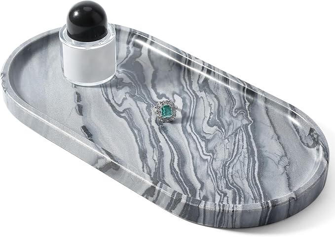 Koville Natural Marble Tray, 12"x6" Decorative Tray for Countertop, Catchall for Perfume, Candles, Jewelry Dish Elephant Grey