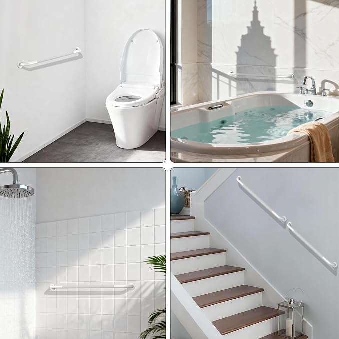 White Grab Bar 40 Inch, iHansee Anti-Slip Bathroom Grab Bar w/Knurled Grip, Stainless Steel Safety Handrail for Toilet Bathtub Shower, Wall Mounted Handicap Bars Handle for Senior Elderly