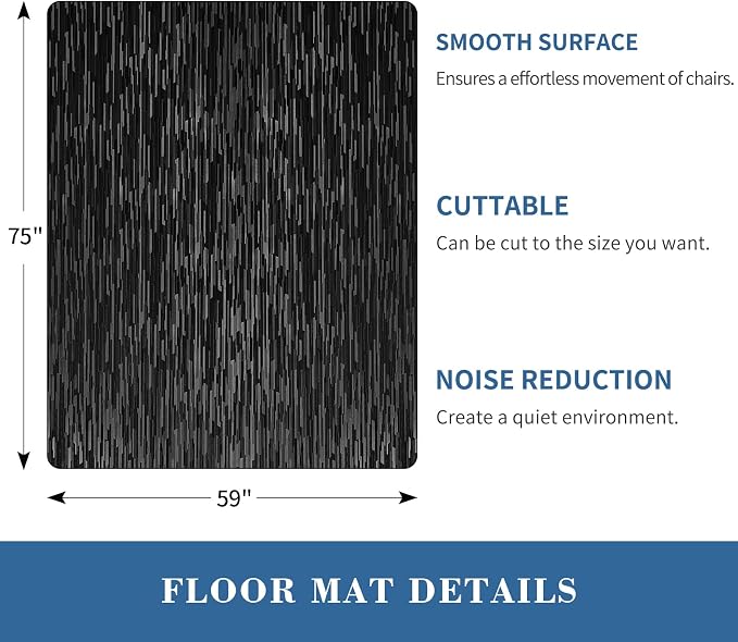 Office Chair Mat, TYDLE 59"x75" Large Chair Mat for Hard Floor, Vinyl Mat for Gaming Chairs, Slip Resistant Rolling Computer Under Desk Mat for Hardwood Floor, Black