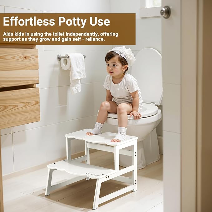 COSYLAND Toddler Step Stool with Removable Protective Side Guard – Stable Kid's Learning Stool for Bathroom Potty, Kitchen, Bedroom – Counter Helper with Armrest – White