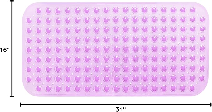 Large Non-Slip Bathtub & Shower Mat 31 inch x16 inch (Smooth/Non-Textured Tubs Only) Safe, Clean, Machine-Washable, Superior Grip&Drainage, Vinyl, Transparent Purple, Medium