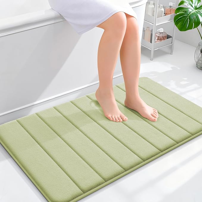 OLANLY Memory Foam Bath Mat 36x24, Super Soft Absorbent Bathroom Rugs, Quick Dry, Machine Washable Shower Floor Rugs, Bathmat Carpet, Bathroom Home Decor Accessories, Vanilla