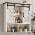 Vabches Bathroom Wall Cabinet, Farmhouse Medicine Cabinet with Double Sliding Barn Door and Adjustable Shelves, Wooden Vintage Storage Cabinet Wall Mounted for Bathroom, Kitchen Dining, Rustic White