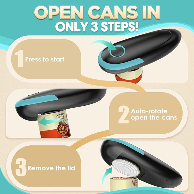 Electric Can Opener, Fits All Can Sizes One Touch Automatic Can Opener, Electric Can Opener for Kitchen Food Safe Smooth Edge, Kitchen Gadgets Battery Operated Can Opener for Seniors, Arthritis, Chef