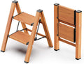 WOA WOA 2 Step Ladder, Foldable Step Stool, Aluminum Lightweight Ladder for Home Kitchen Closet, Anti-Slip Pedals, Ease of Folding, Portable, 300lbs Capacity - Wood Grain
