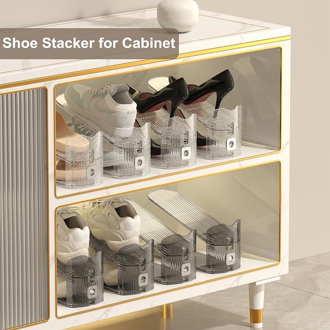 CiBiZi Adjustable Shoe Slots Organizers Clear Shoe Space Saver Shoe Stacker Shoe Rack Holder Oraganizers for Closet Cabinet Storage Grey 20Pack