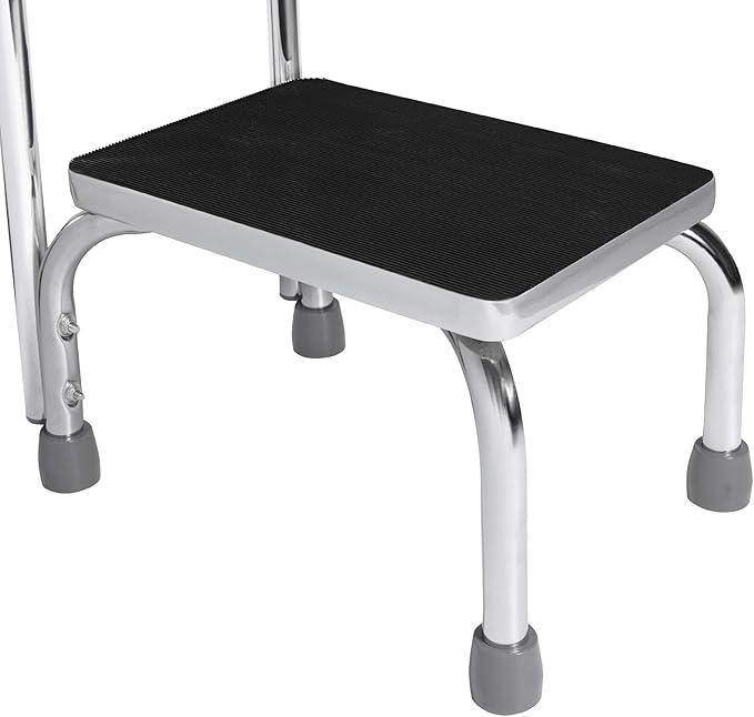 Vaunn Medical Foot Step Stool with Handle and Anti Skid Rubber Platform, Lightweight and Sturdy Stool for Children, Adults and Seniors, Chrome