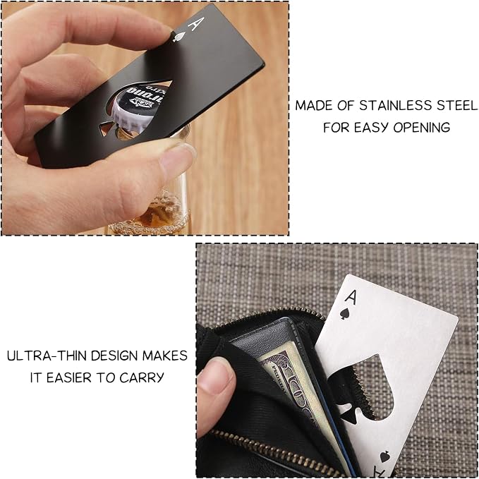 6-Pack Ace of Spades Bottle Openers – Stainless Steel Playing Card Shape Beer Openers, Poker Party Favors, Wedding Groomsmen Gifts, Credit Card Size Tools
