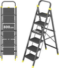 DIAMONDFORGE 6-Step Foldable Step Stool Ladder with Handle, Anti-Slip Pedals & Feet, 800lbs Capacity for Home Kitchen Adults, Black Yellow