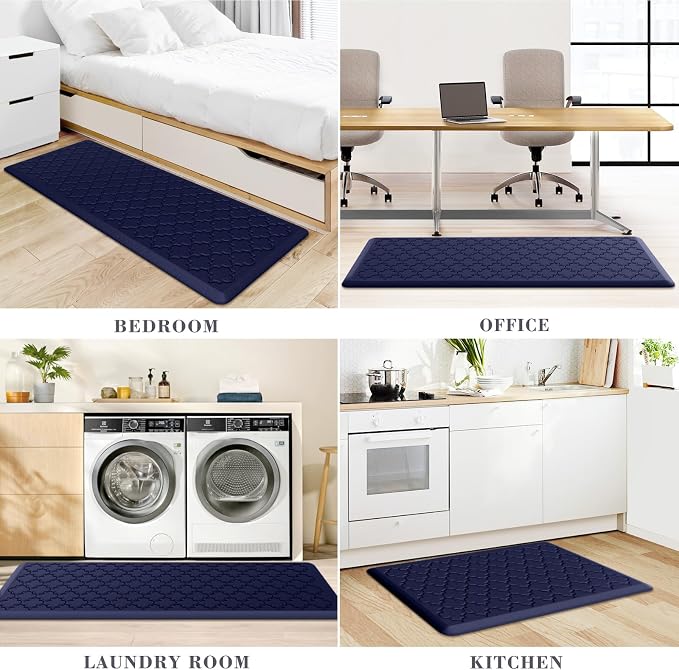 Kitchen Mat [2 PCS] Cushioned Anti-Fatigue Floor Mat Water Resistant Non-Skid Kitchen Mats and Rugs Ergonomic Comfort Foam Kitchen Rugs Standing Mat for Floor Office Sink (Blue,20"x30"+20"x47")