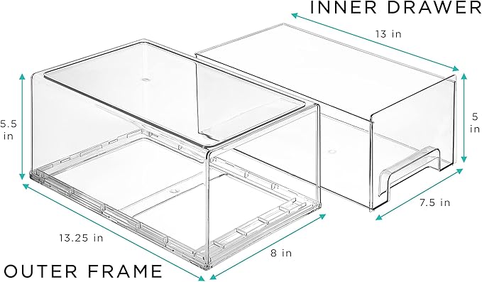 Sorbus Large Clear Stackable Storage Drawers – 4-Pack Plastic Organizer Bins with Handles – Stackable Pull-Out Storage Drawers for Closet, Pantry, Office, Bathroom, Craft, and Toy Organization