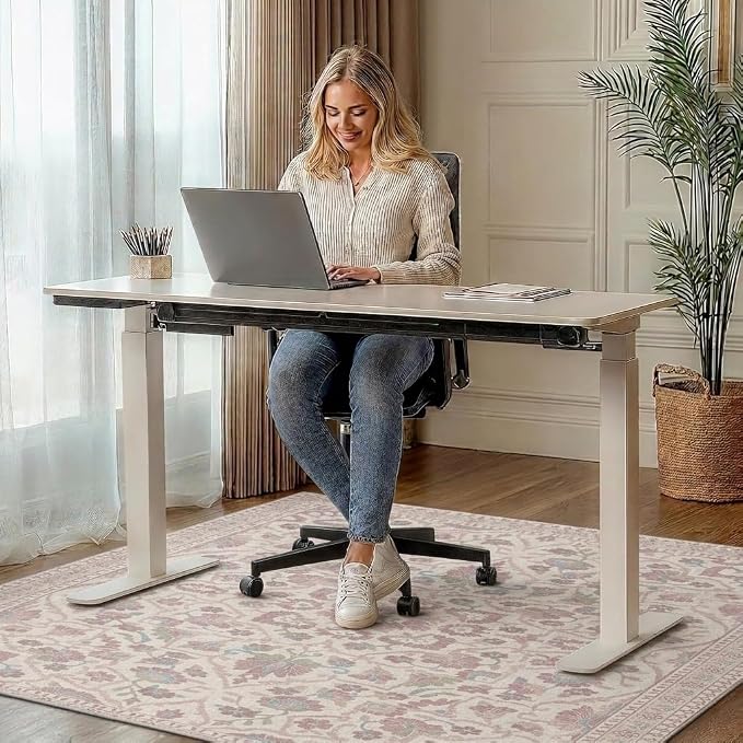 48"x72" Office Chair Mat for Hardwood Tile Floor, Under Desk Carpet Protector for Rolling Computer Chair Mat, Machine Washable Area Rug, Anti-Slip 1/5" Thick Low Pile Thin Vinyl Floor Mat, Dusty Rose