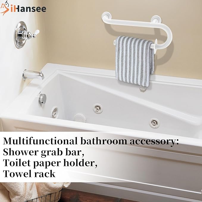 𝐔𝐩𝐠𝐫𝐚𝐝𝐞𝐝 Toilet Grab Bars 16 Inch - Toilet Paper Holder Grab Bar Stainless Steel Knurled Toilet Grab Bars for Seniors Bathtub Bathroom Rails for Elderly Bath Safety Balance Support, White