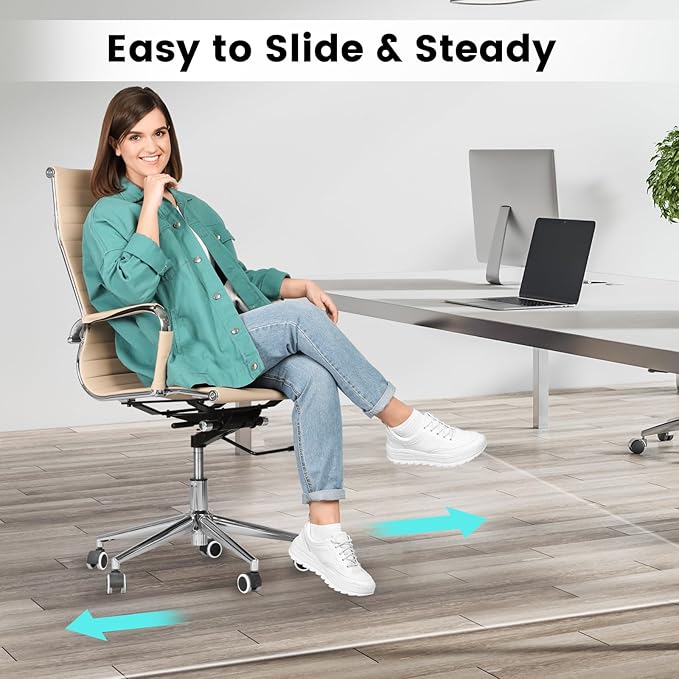 Office Chair Mat for Hardwood Floor: 63"x 51" Extra Large Floor Mat for Rolling Chair and Computer Desk, Clear Chair Mat Heavy Duty Plastic Protector for L Desk, Home, Gaming Easy Glide