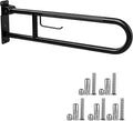 30.3 Inch Toilet Grab Bar, HUAS Black Anti Slip Bathroom Toilet Safety Rails, U Shaped Flip-Up Handicap Grab Bars w/Paper Holder, Stainless Steel Support Handrail for Elderly Disabled Senior