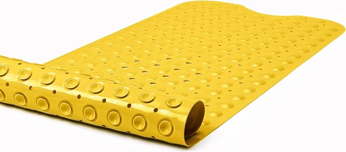 Extra-Long Non-Slip Bathtub & Shower Mat 39”x16” (Smooth/Non-Textured Tubs Only) Safe, Clean, Machine-Washable, Superior Grip&Drainage, Vinyl, Opaque Yellow
