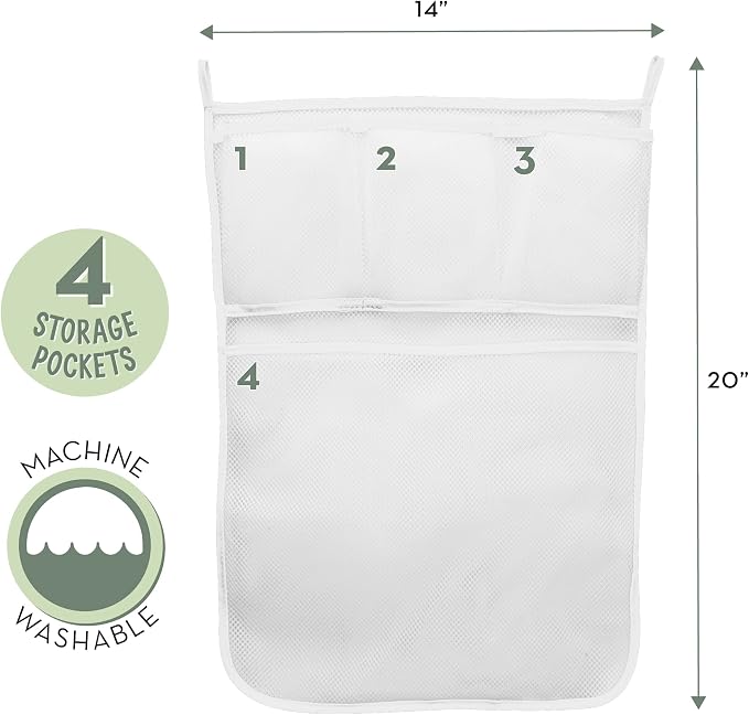 S&T INC. Bath Toy Storage Net with Pockets for Tub, Shower Caddy Holds Baby and Kids Toys, Soap, or Shampoo, Hooks Included, 14 Inch by 20 Inch, White, 1 Pack