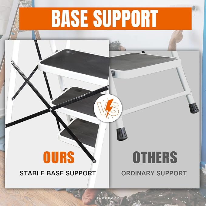 Jack Boss 4 Step Ladder, Requires Simple Installation, Folding Lightweight Step Stool with Handrails and Wide Anti-Slip Pedal for Home, Kitchen and Garage, Service Height 37.8 inch, 400 lbs Capacity