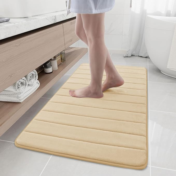 Buganda Memory Foam Bath Mat, 47" x 20", Ultra Soft and Non-Slip Bathroom Rugs, Water Absorbent and Machine Washable Bath Rug Runner for Bathroom, Shower, and Tub, Gold