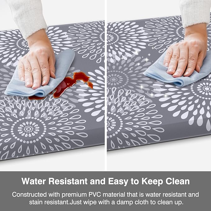 LuxStep Kitchen Mats for Floor,0.47 inch Thicker Cushioned Rug Anti-Fatigue Mats for Kitchen Decor Accessories,Waterproof Non-Slip Mats and Rugs Set for Office,Laundry 17.3"×29"+17.3"×60",Grey