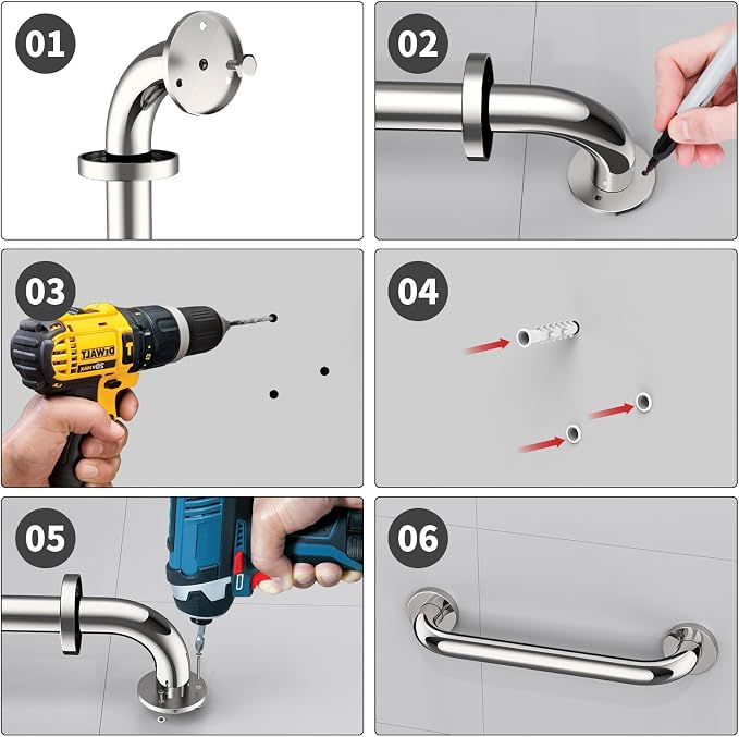 2 Pack 16 Inch Shower Grab Bar - 1.25" Diameter, ZUEXT Chrome Stainless Steel Bathroom Grab Bar Handle, Bathroom Balance Bar,Safety Hand Rail Support,Handicap Injury Elderly Senior Assist Bath Handle