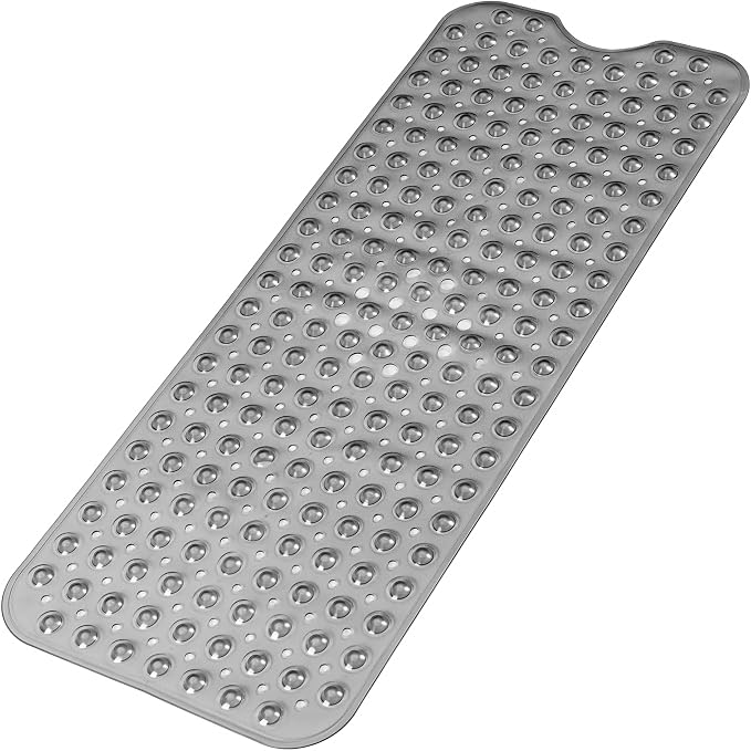 Bathtub and Shower Mats, Extra Long Non-Slip Bath Mat 39 x 16 Inch, Machine Washable Bath Tub Mat with Suction Cups & Drain Holes for Bathroom, Clear Grey