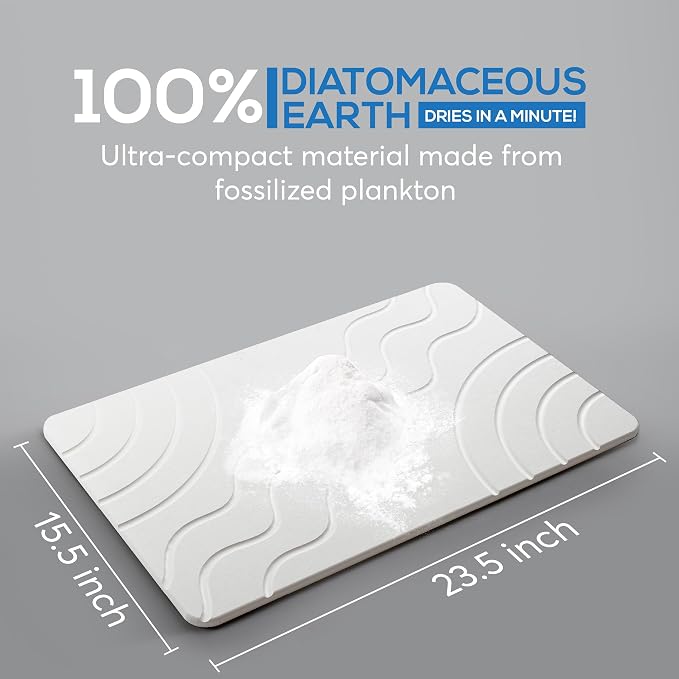 Stone Bath Mat Quick Drying Diatomaceous Earth Bath Mat Non Slip Shower Mat Super Absorbent Stone Bath Mats for Bathroom, Floor, Kitchen Counter, Easy to Clean (23.6” X 15.3”, White)
