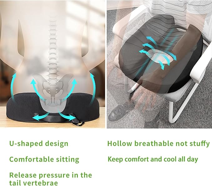 Donut Pillow Coccyx Seat Cushion for Prostate, Sciatica, Pelvic Floor, Pressure Sores, Pregnancy, Perineal Surgery, Postpartum Recovery Pain Pressure Relief Memory Foam Chair Pad