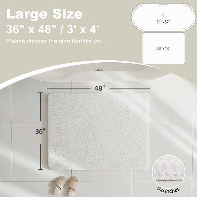 TYUU Large Bathroom Rugs, Ultra Soft Super Absorbent Bath Rugs Non Slip Washable Quick Dry Bath Mat with Rubber Backing for Bathroom Floor, Shower, or Sink, White 3' x 4'