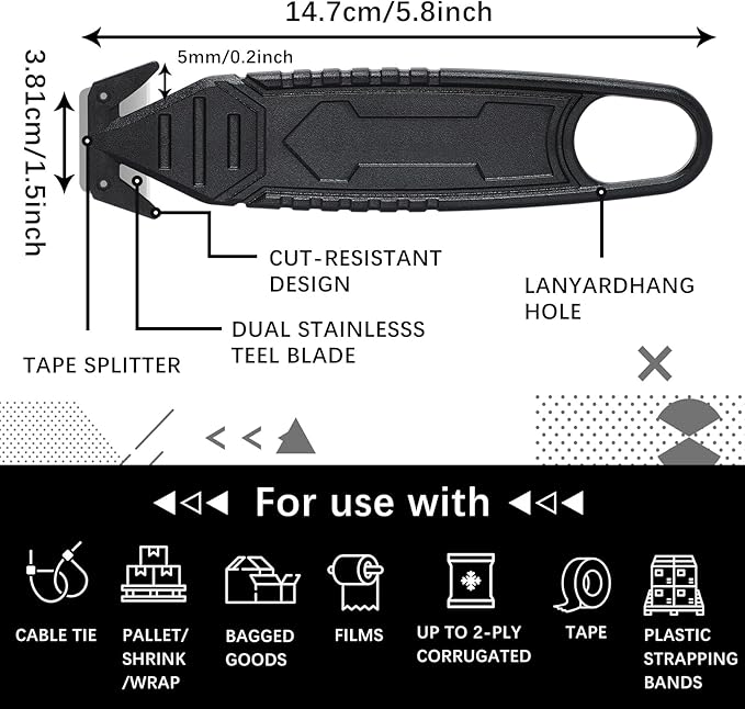 Therwen 50 Pcs Safety Box Cutter Knife of Stainless Steel Concealed Blade Package Opener with Tape Splitter for Carton Cardboard Wrap Letter Work Bag Straps Film Utility Tool (Black)