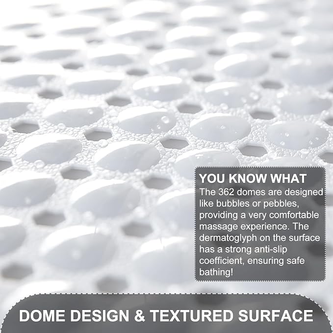 TEESHLY Bath Tub and Shower Mats, Non Slip 40 x 16 Inch Extra Large Bathtub Mat, Machine Washable Bathmat with Drain Holes, Suction Cups for Bathroom Floor, White