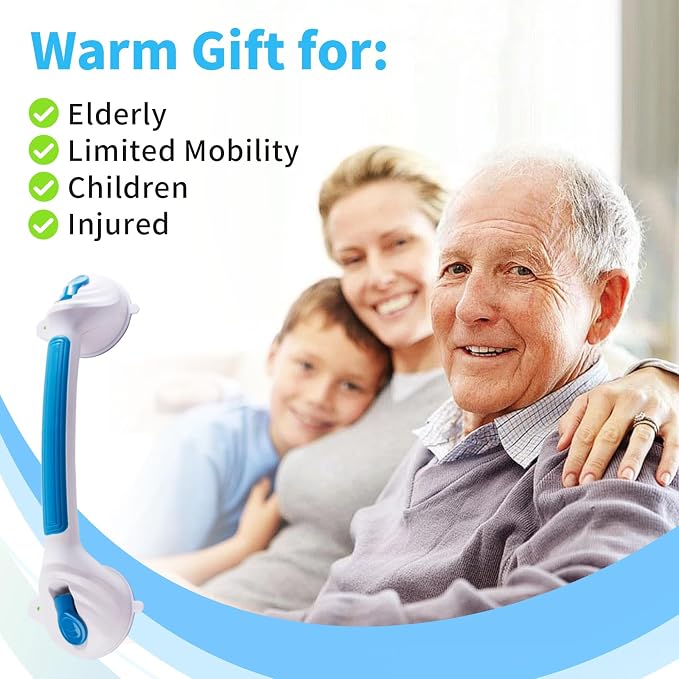 Shower Grab Bars for Seniors 2 Pack,16.8" Suction Shower Handle with Safety Indicator, No-Drill Bathroom Safety Rails for Elderly, Bathtub & Tile/Glass (Blue)