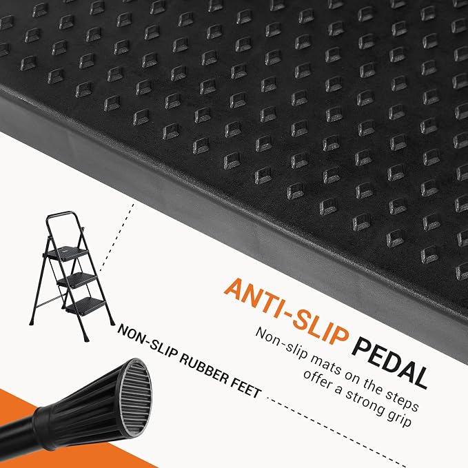 Sweetcrispy Folding 3 Step Ladder Stool - Lightweight, 800lbs Sturdy, with Anti-Slip Feet - Perfect for Home, Kitchen, and Office Use, Easy Storage and Portable Design