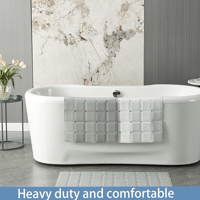Webos Foldable Silicone Bathtub Mat: Jumbo Size Heavy Duty Safety Bath Mat for Tub Without Suction Cups Non Slip Bath & Shower Mat for Textured, Reglazed, Refinished Tub (Grey, 35.8 x 17.7)