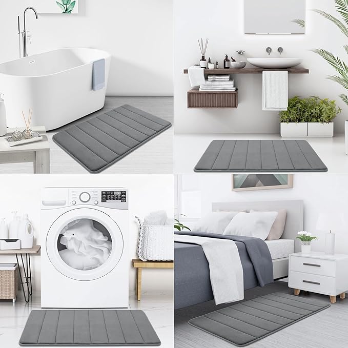 Buganda Memory Foam Bath Mat, 40" x 24", Ultra Soft and Non-Slip Bathroom Rugs, Water Absorbent and Machine Washable Bath Rug Runner for Bathroom, Shower, and Tub, Grey