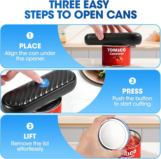 Rechargeable Electric Can Opener, Removable and Replaceable Blade, Smooth Edge, Automatic Can Opener for Kitchen Arthritis and Seniors, Best Kitchen Gadget for Almost Size Can-Black