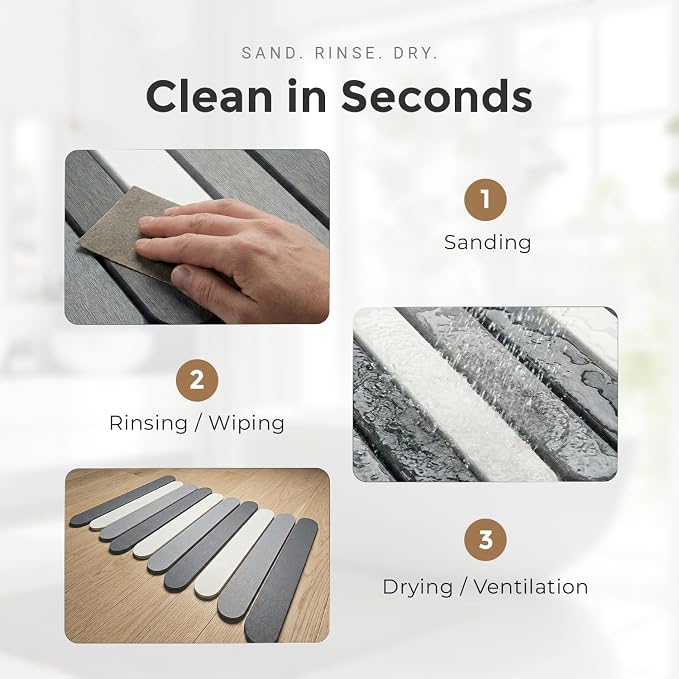 Foldable Stone Bath Mats for Bathroom, Super Absorbent Diatomaceous Earth Bath Mats, Quick Drying Non Slip Mat, 23.6 x 15.5 Inch Folding Grey Bath Stone Mat, Easy Storage and Compact.