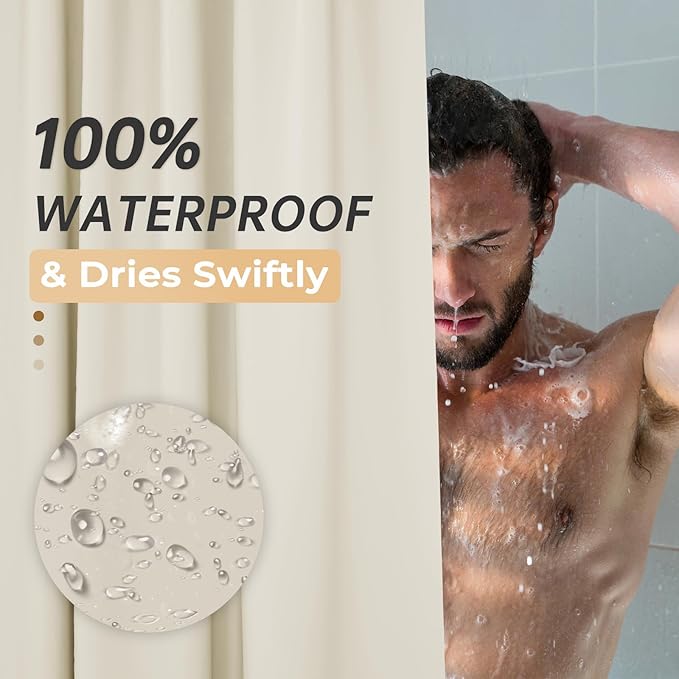 AmazerBath Beige Shower Curtain Liner Plastic, 8G PEVA Shower Liner Cream, Heavy Duty Shower Curtains for Bathroom, Cream Shower Curtain Waterproof 72x72 with 3 Weighted Stones and 12 Grommets