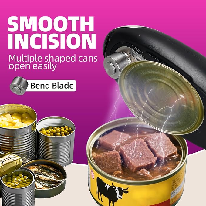 Rechargeable Electric Can Opener, Portable Gadgets Side Automatic Opener Can Food Safety,Smooth Edged for Seniors with Arthritis for All CanSizes (Black &White)