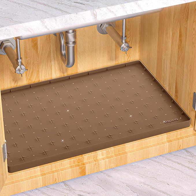 Sdpeia Under Sink Mat 22"×19" Waterproof Silicone Cabinet Liner & Sink Protector for Kitchen & Bathroom, Multi-Purpose Organizers Tray for Pets, Laundry, Cat Litter Mat