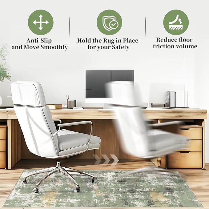 Office Chair Mat for Hardwood Floor & Tile Floor,36"X 48" Heavy Duty Desk Chair Mat for Hard Floors, Under Desk Rug for Rolling Computer Chair,Anti Slip,Low Pile Carpet Floor Protector-Abstract Green