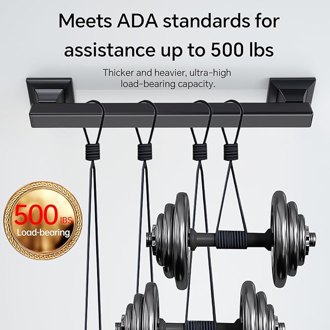Joyrain Stainless Steel Square Grab Bar - ADA Compliant 500lb Weight Limit, 16/24/32 Inch Bathroom Safety Rail for Seniors & Disabled (Matte Black, 24 inch)