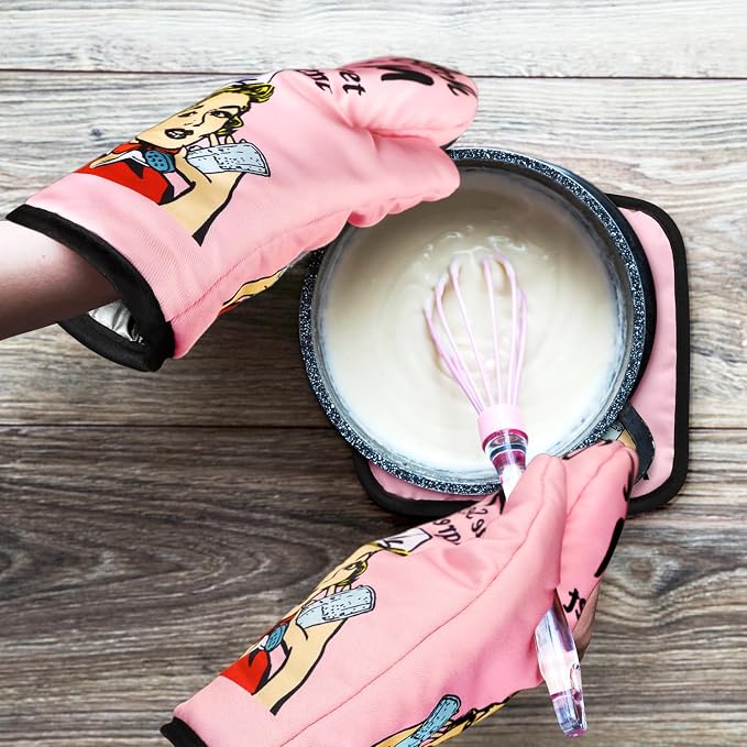 Funny Oven Mitts and Pot Holders Sets Cooking BBQ Non-Slip Quilting Grill Mitts Heat Resistant Housewarming Gifts I Am The Secret Ingredient