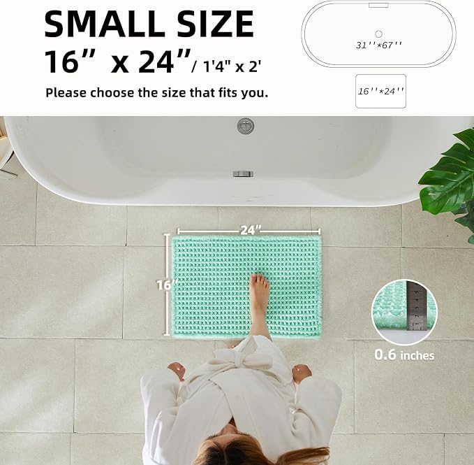 TYUU Waffle Bath Mat, Boho Bathroom Rugs Non Slip Washable Super Absorbent Quick Dry Cute Bath Mat Farmhouse Bathroom Decor, 24"x16" Aqua Blue