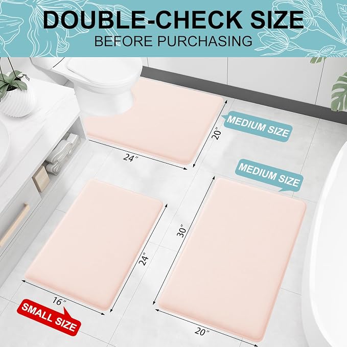 Smiry Memory Foam Bath Mat 47x24, Extra Soft and Absorbent Bathroom Mats, Non Slip Washable Carpet for Floor, Shower and Tub, Pink