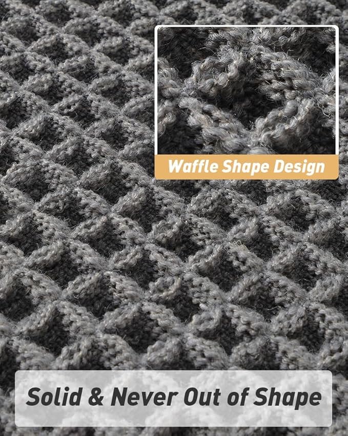 Upgraded Waffle Runner Rug, Super Absorbent Non Slip Bath Mats for Bathroom Floor, Washable Bathroom Runner Rug with Tassels, Ideal for Hallway Bedroom Laundry Room, Dark Grey, 2'x 4'(24" x 48")