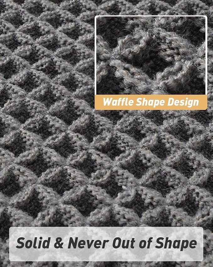AMOAMI Upgraded Waffle Bath Mat, Super Absorbent Non Slip Bath Mats for Bathroom Floor, Washable Bathroom Rugs with Tassels, Rubber Backed Bathroom Mats, Ultra Soft, 24" x 36", Dark Grey