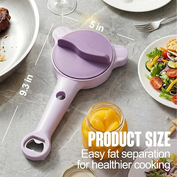4-in-1 Adjustable Jar Opener for Seniors & Weak Hands - Multifunctional Stainless Steel Can Opener, Bottle Cap Gripper for Arthritis Sufferers - Kitchen Gadgets for Easy Opening（Purple）